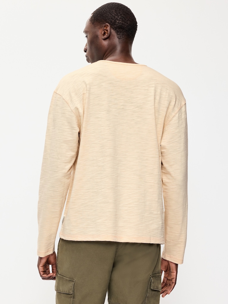 Long-Sleeve Slub-Knit Henley T-Shirt