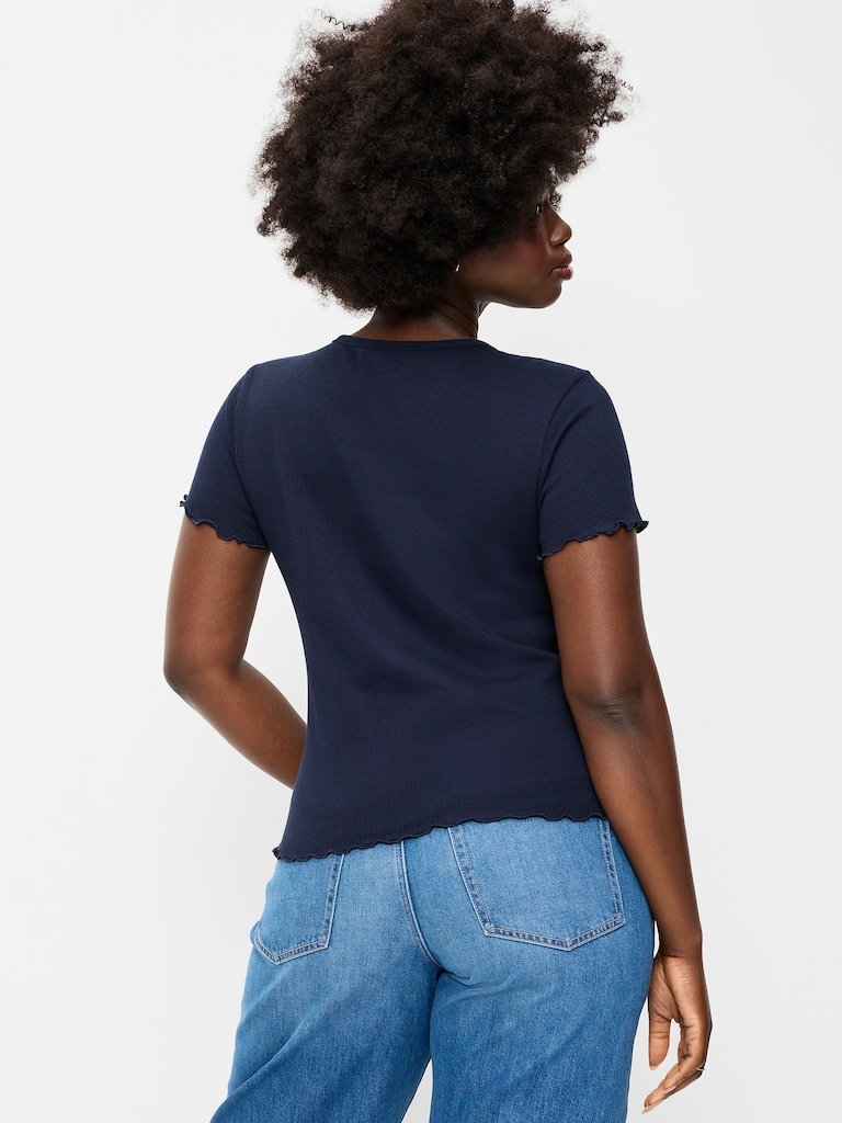 Fitted Waffle-Knit Cropped T-Shirt