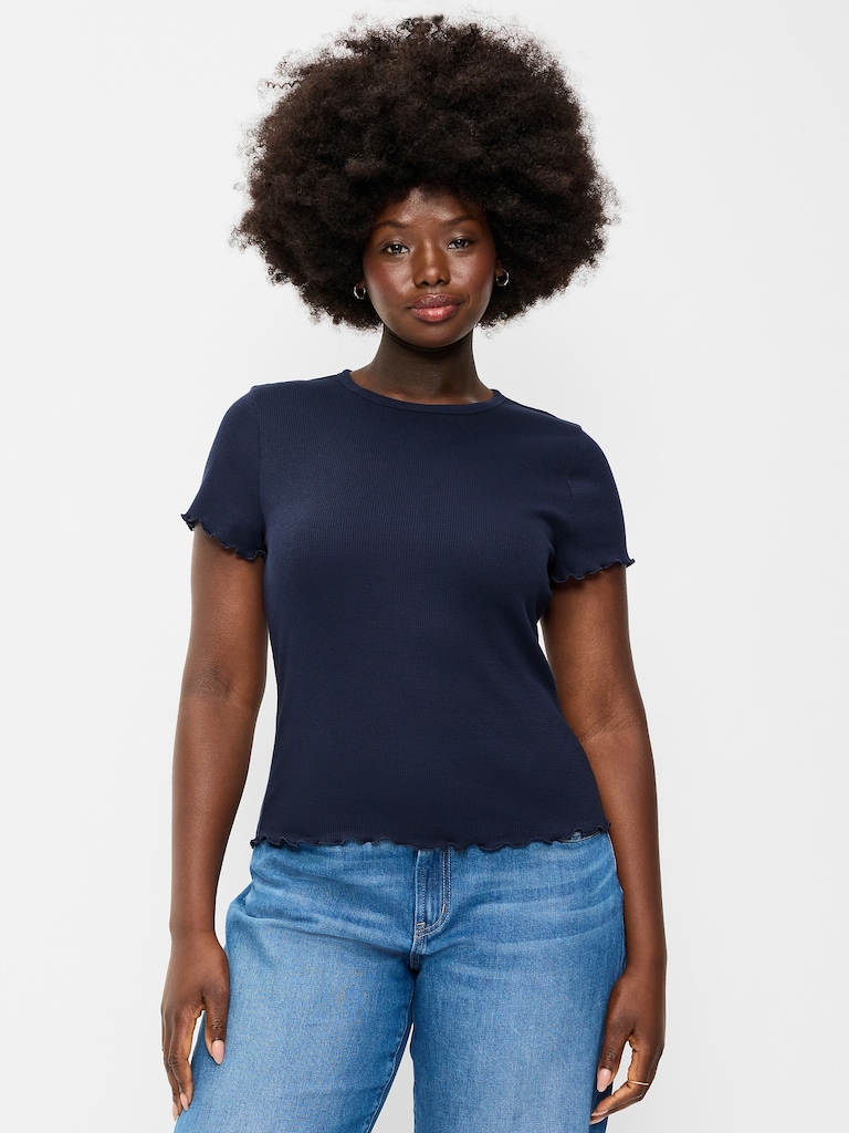 Fitted Waffle-Knit Cropped T-Shirt