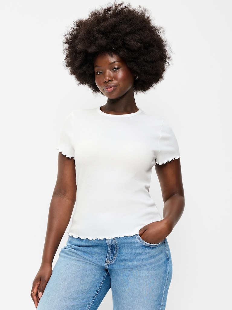 Fitted Waffle-Knit Cropped T-Shirt