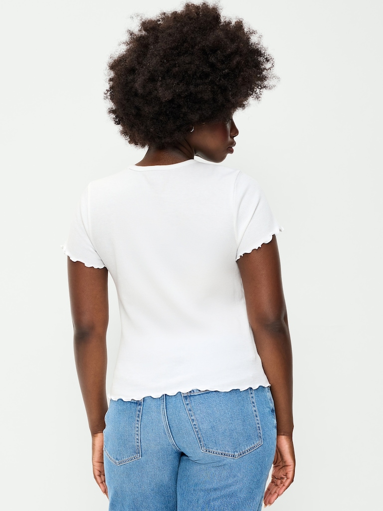 Fitted Waffle-Knit Cropped T-Shirt