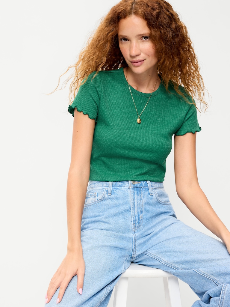T-shirt ajusté court en tricot gaufré
