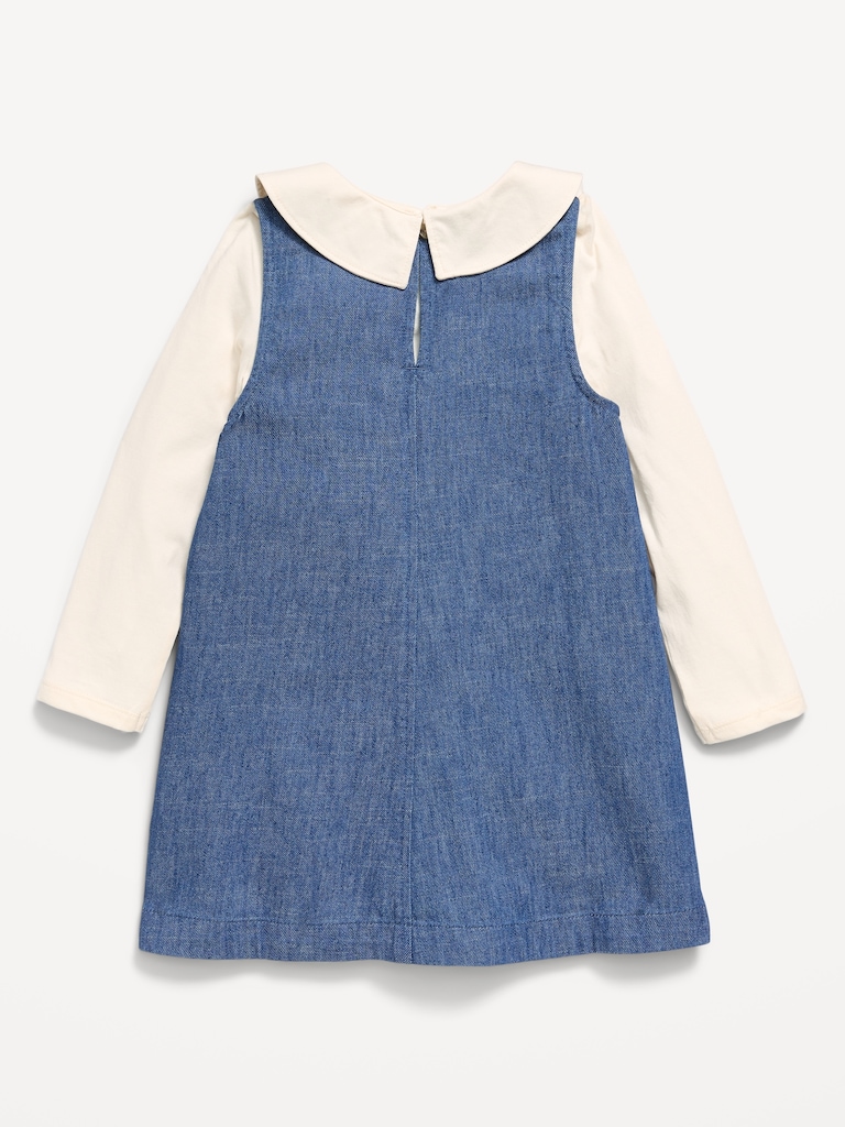 Long-Sleeve Collared Top and Dress Set for Toddler Girls