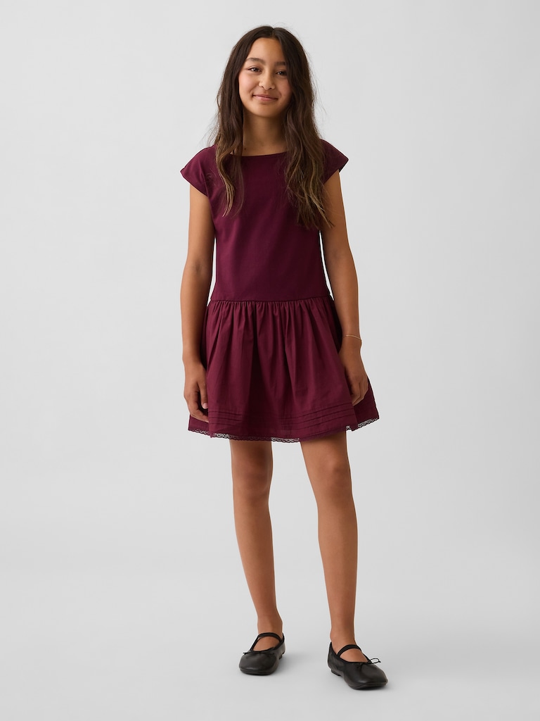 Kids Mixed Media Drop-Waist Dress