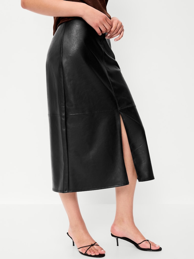 Faux-Leather Pencil Midi Skirt