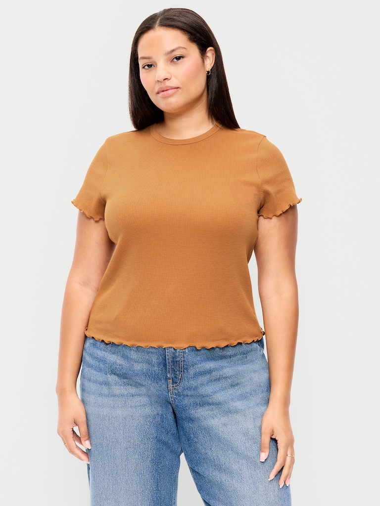 Fitted Waffle-Knit Cropped T-Shirt