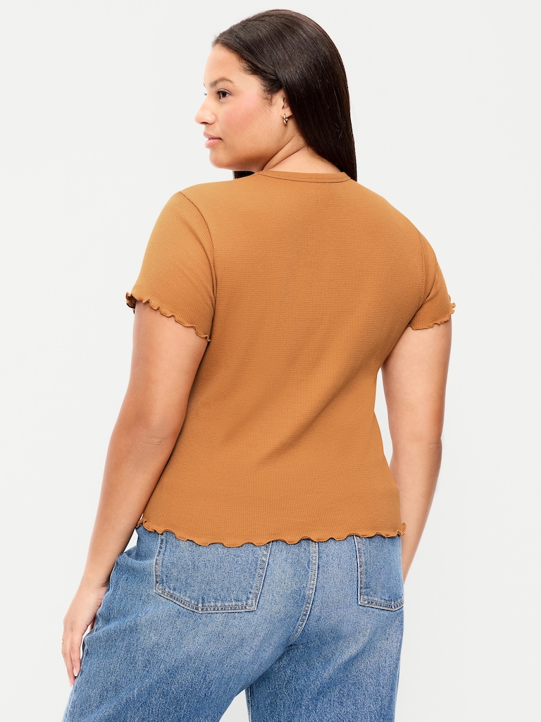 Fitted Waffle-Knit Cropped T-Shirt