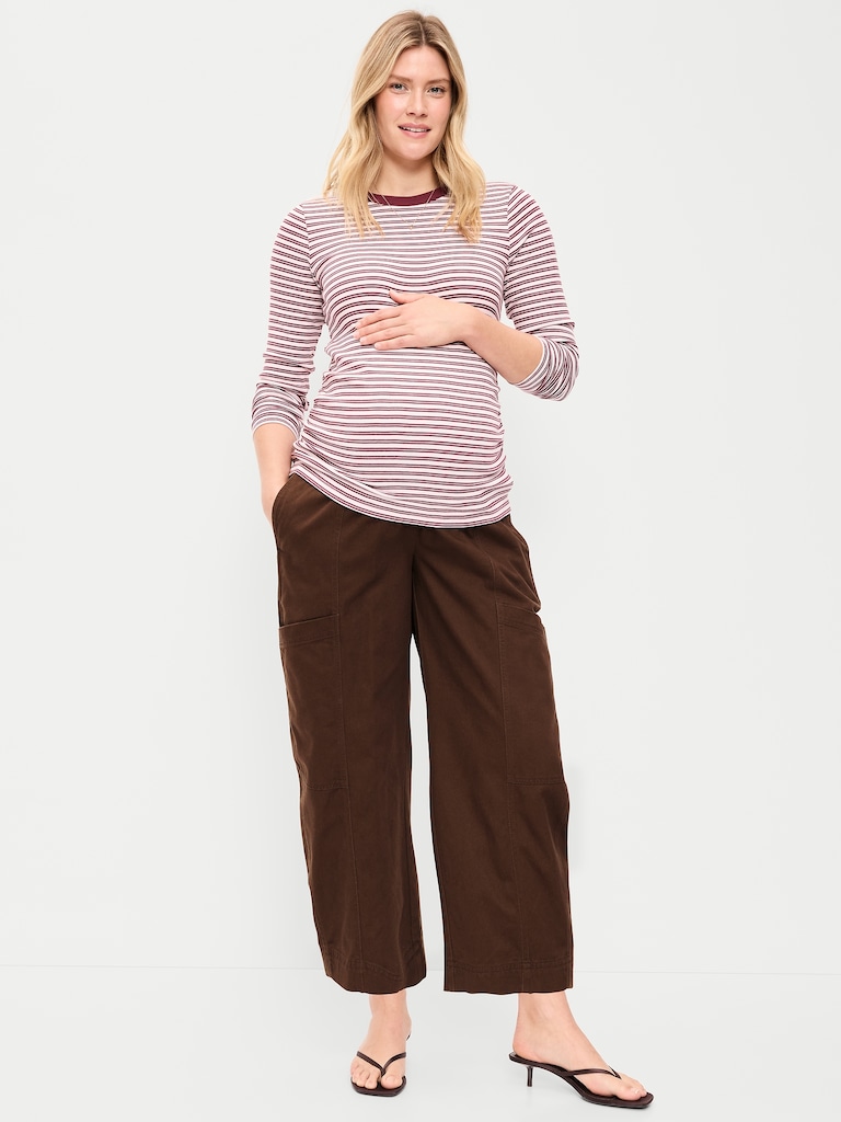 Maternity Rollover-Waist Barrel-Leg Ankle Pants