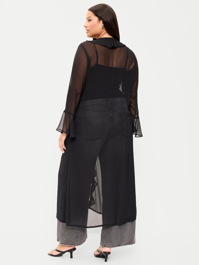 Long-Sleeve Sheer Chiffon Duster