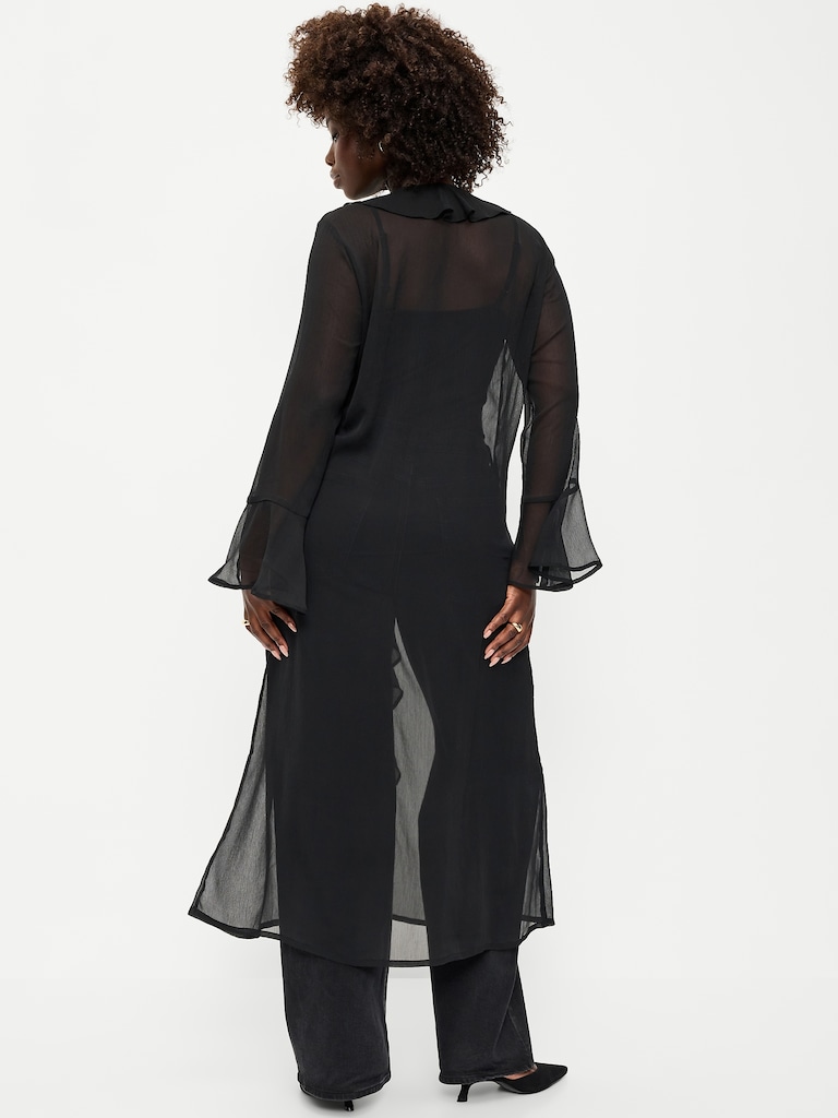 Long-Sleeve Sheer Chiffon Duster