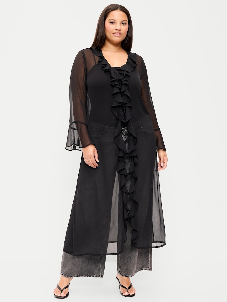 Long-Sleeve Sheer Chiffon Duster