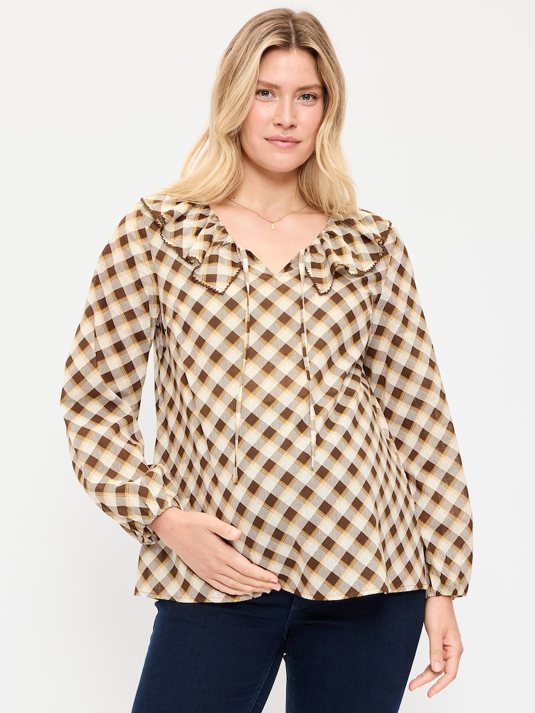 Maternity Ruffle-Collar Popover Top