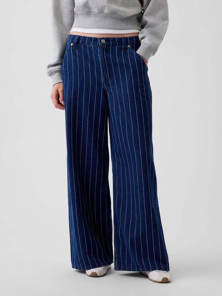 Mid Rise Stripe Baggy Jeans