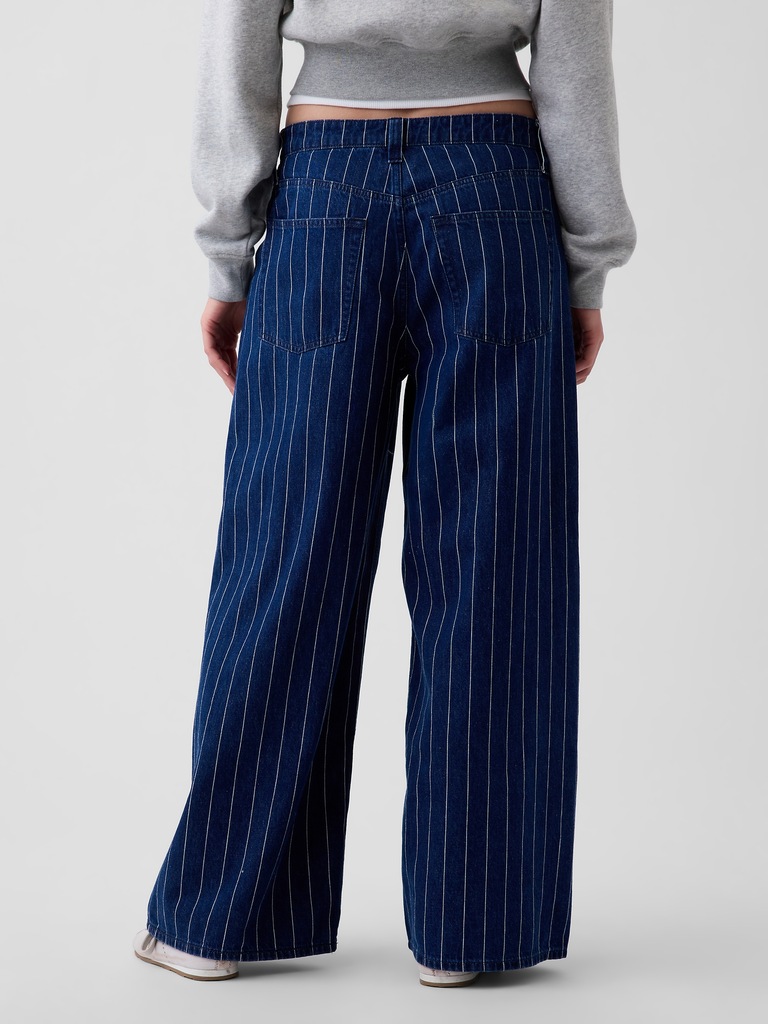 Mid Rise Stripe Baggy Jeans