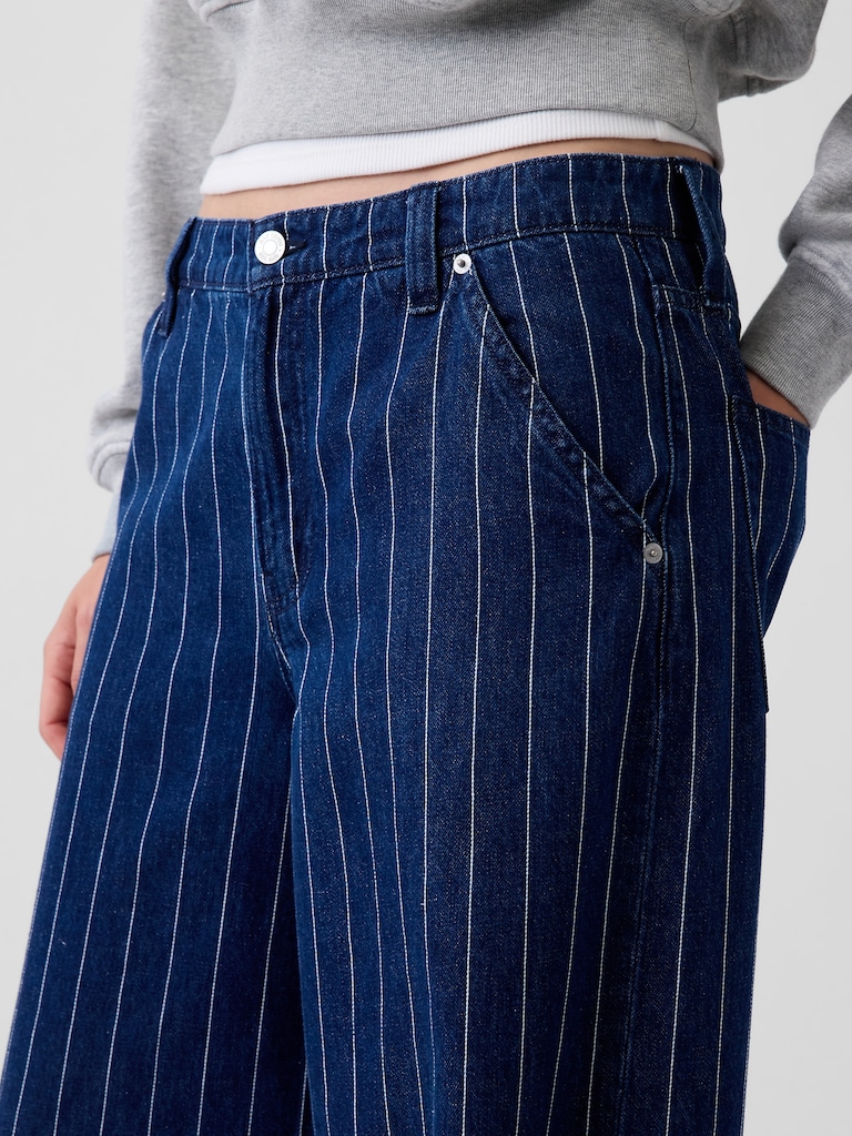 Mid Rise Stripe Baggy Jeans