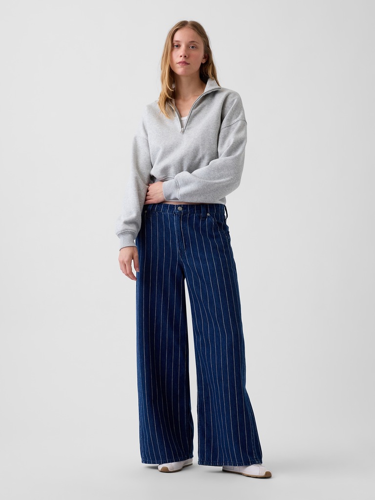 Mid Rise Stripe Baggy Jeans