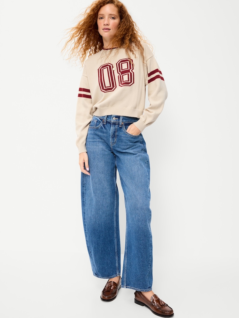 SoSoft Cotton Jacquard Crew-Neck Cropped Sweatshirt
