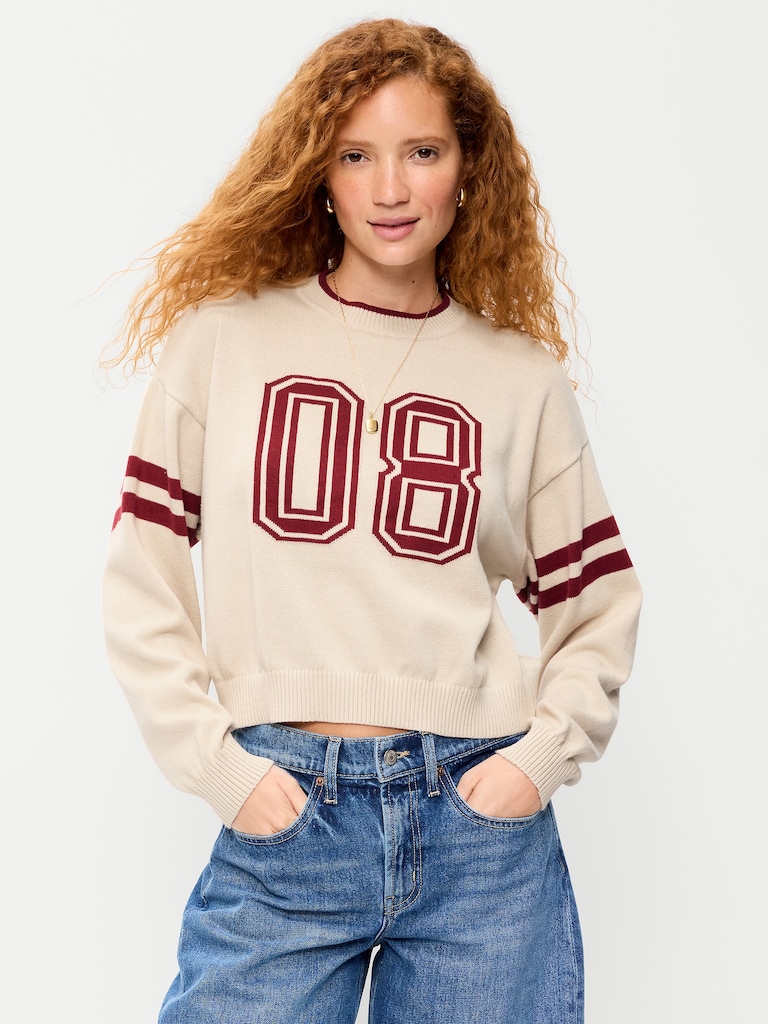 SoSoft Cotton Jacquard Crew-Neck Cropped Sweatshirt