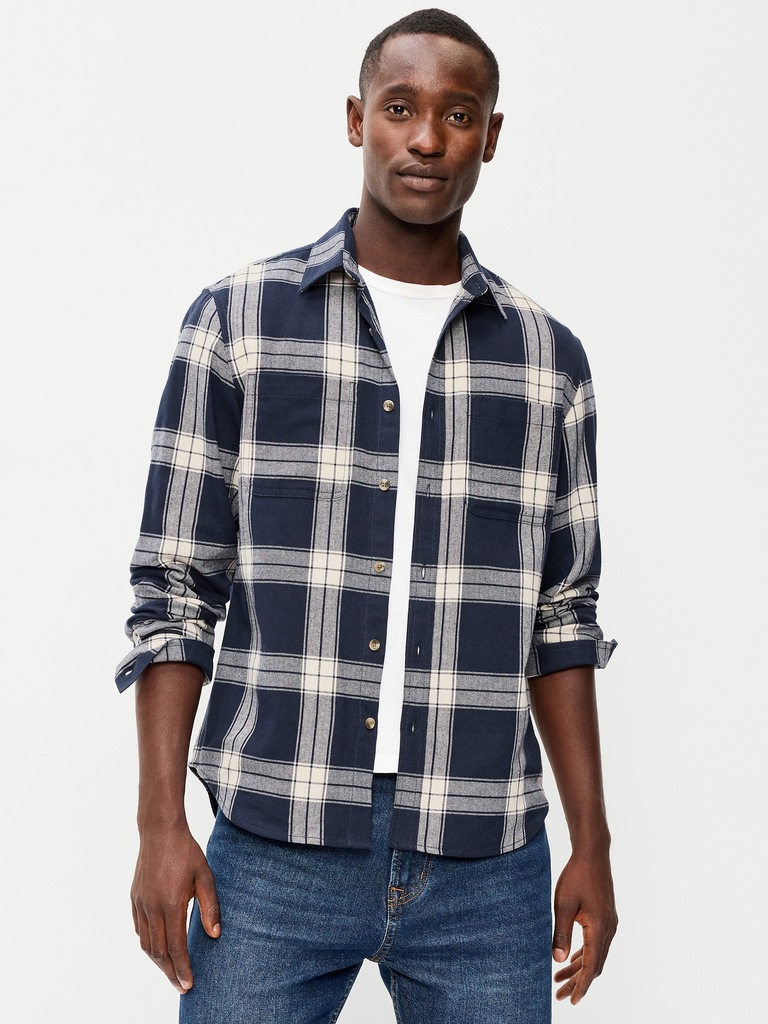 Relaxed Long-Sleeve Flannel Pocket Shirt