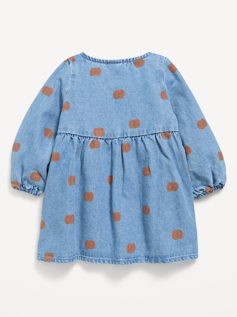 Long-Sleeve Denim Swing Dress for Baby
