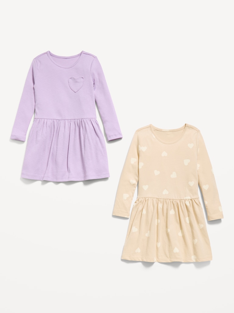 Robe ajustée et évasée à manches longues pour toute-petite (paquet de 2)