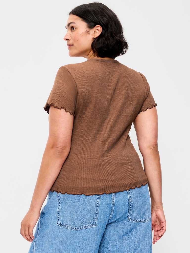 Fitted Waffle-Knit Cropped T-Shirt