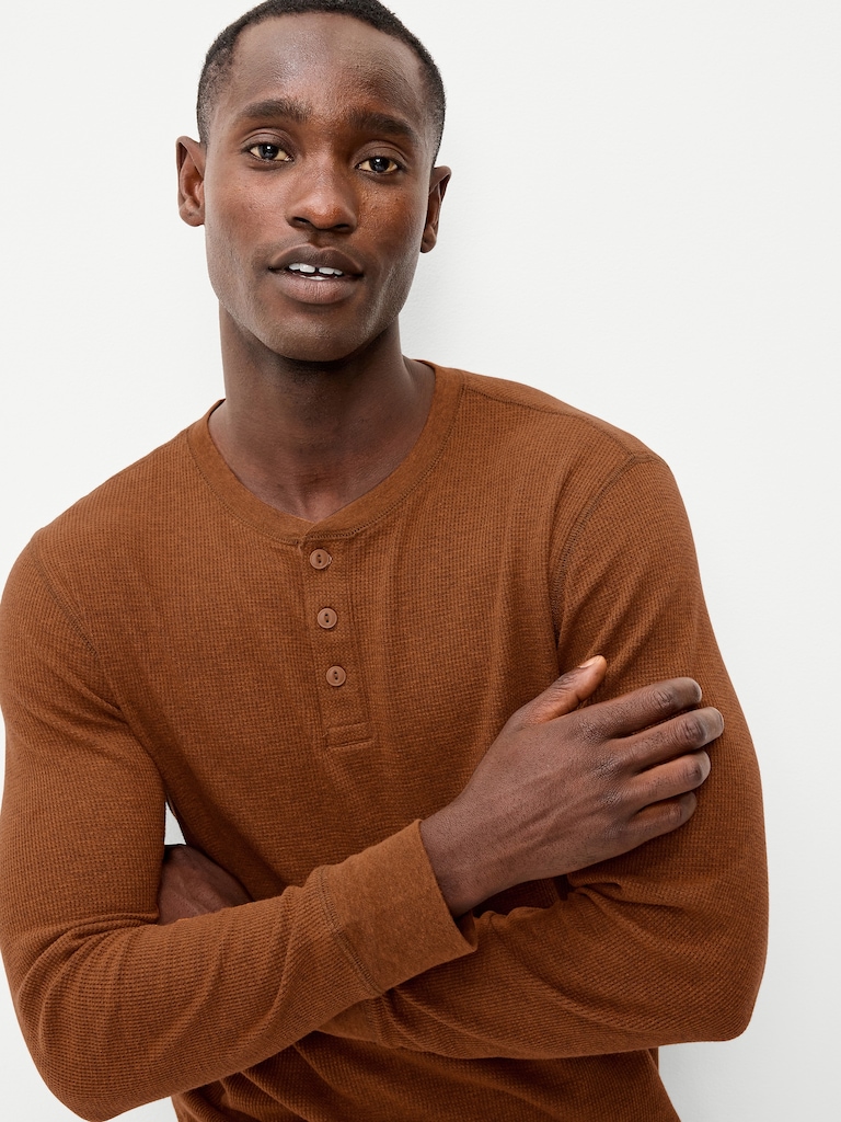 Long-Sleeve Waffle Henley T-Shirt