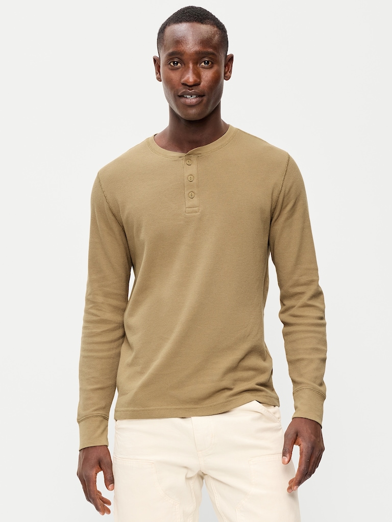 Long-Sleeve Waffle Henley T-Shirt