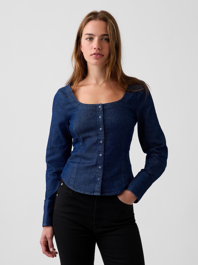 Haut en denim à encolure dégagée