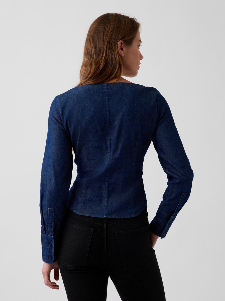 Haut en denim à encolure dégagée