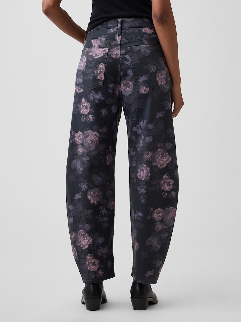 High Rise Print Barrel Jeans