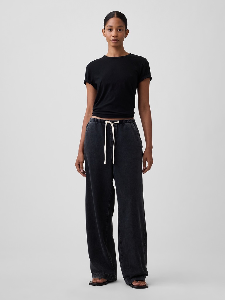 High Rise Pull-On Wide-Leg Jeans