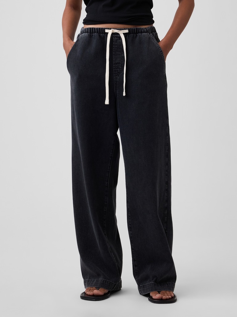 High Rise Pull-On Wide-Leg Jeans