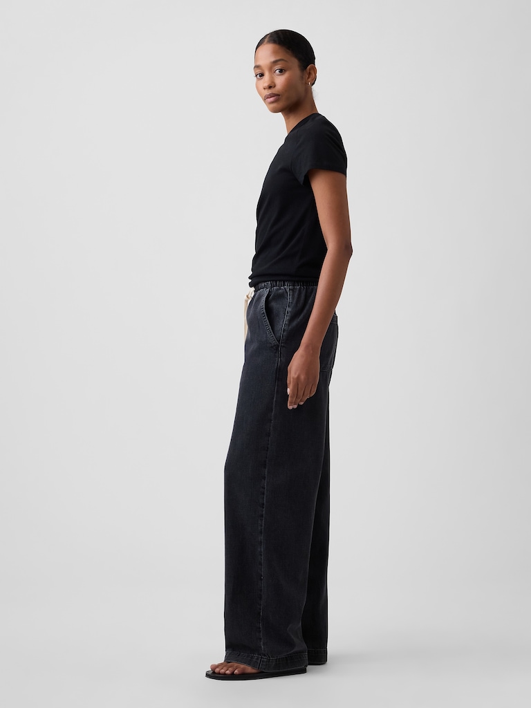 High Rise Pull-On Wide-Leg Jeans
