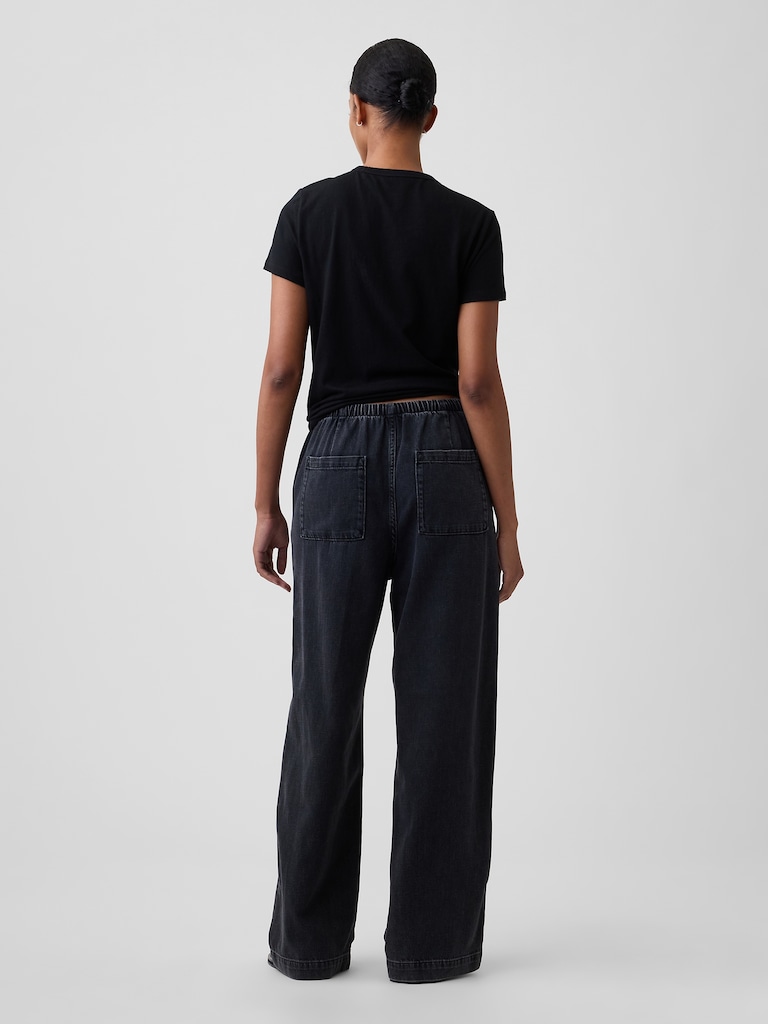High Rise Pull-On Wide-Leg Jeans