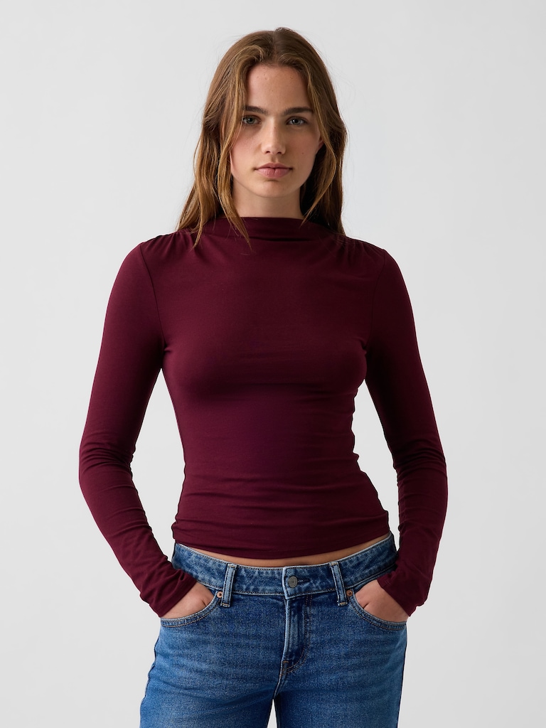 CloseKnit Jersey Funnel-Neck Ruched T-Shirt
