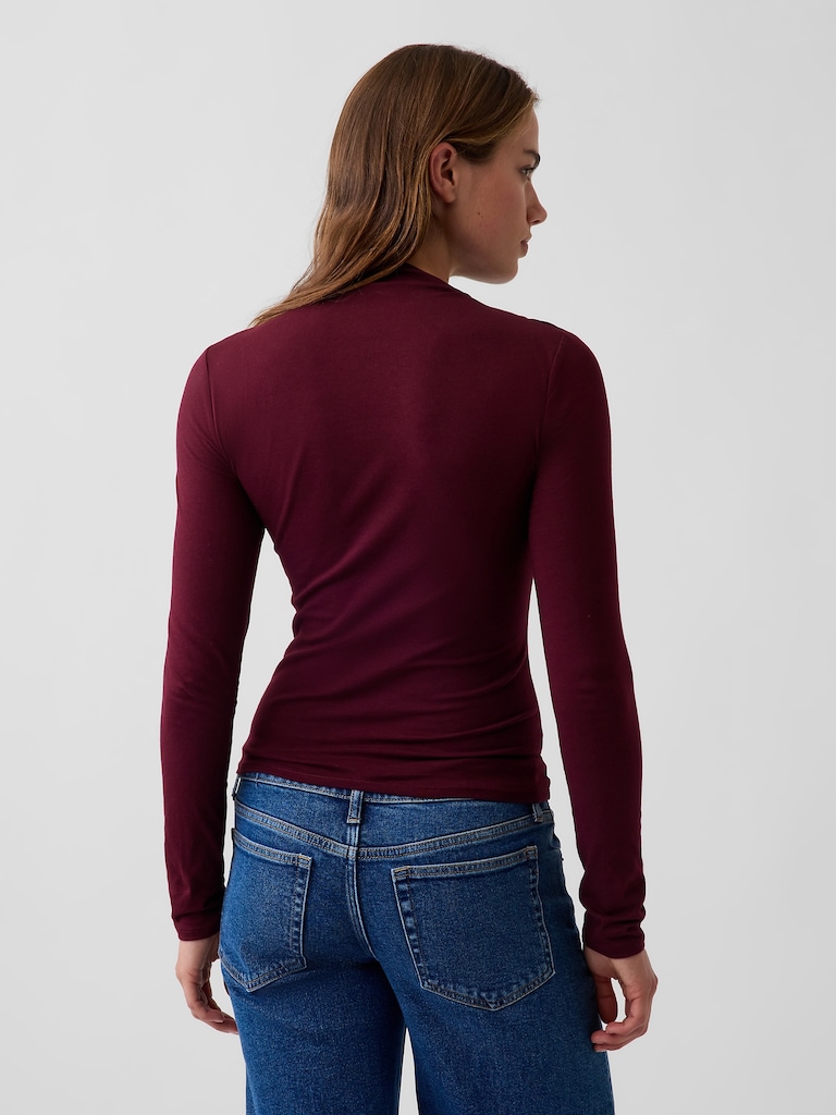 CloseKnit Jersey Funnel-Neck Ruched T-Shirt