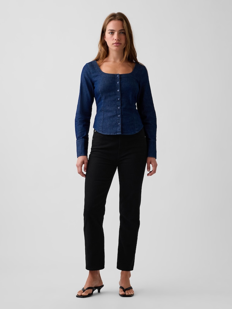 Haut en denim à encolure dégagée