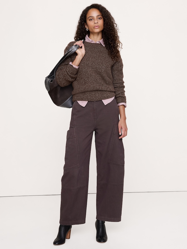 High-Rise Cotton-Linen Barrel Pant