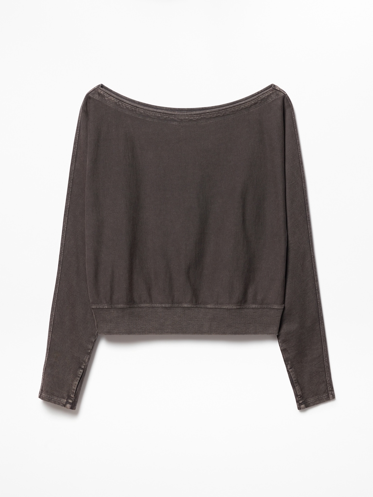Airy Cotton Terry Snow Wash Boat Neck Sweatshirt