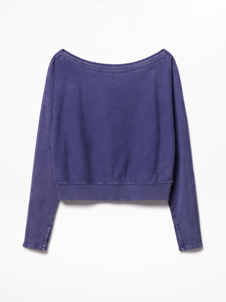 Airy Cotton Terry Snow Wash Boat Neck Sweatshirt