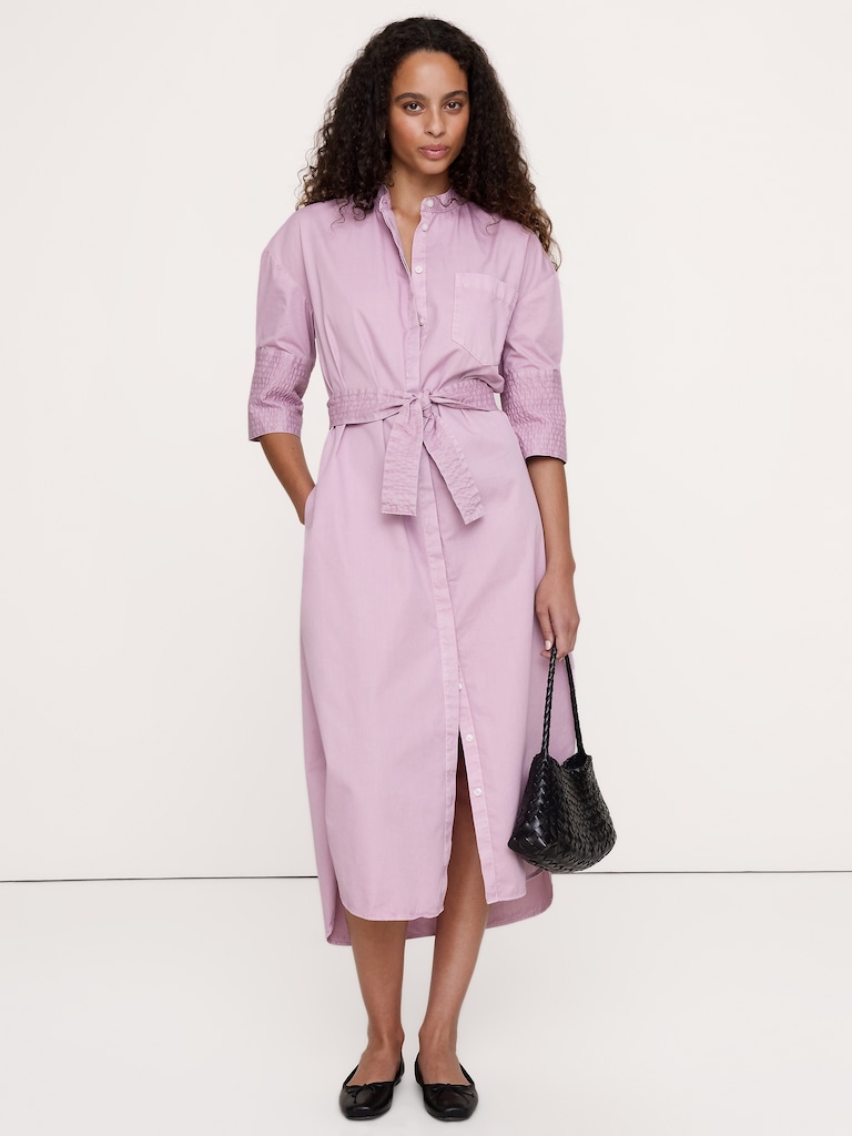 Cotton Twill Belted Shirt Dress