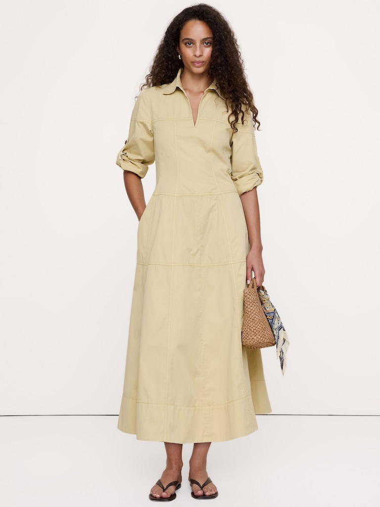 Cotton Twill Paneled Shirt Dress