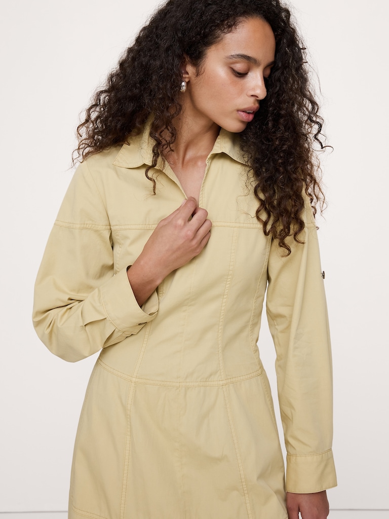 Cotton Twill Paneled Shirt Dress