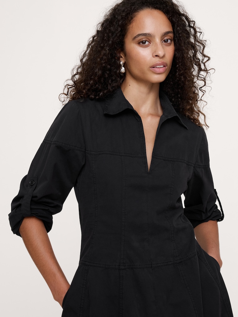 Cotton Twill Paneled Shirt Dress