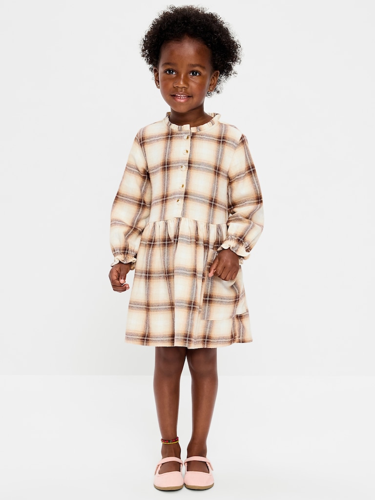 Long-Sleeve Flannel Shirt Dress for Toddler Girls