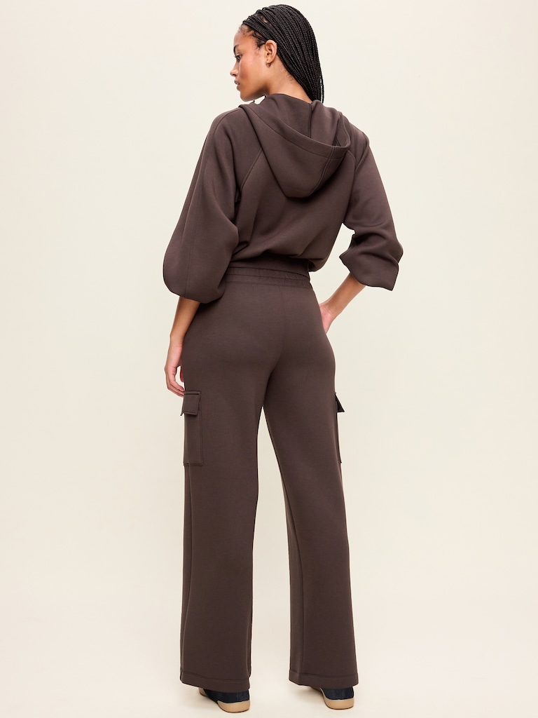 Pantalon cargo jambe large à taille haute en molleton raffiné