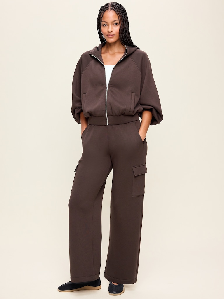 Pantalon cargo jambe large à taille haute en molleton raffiné