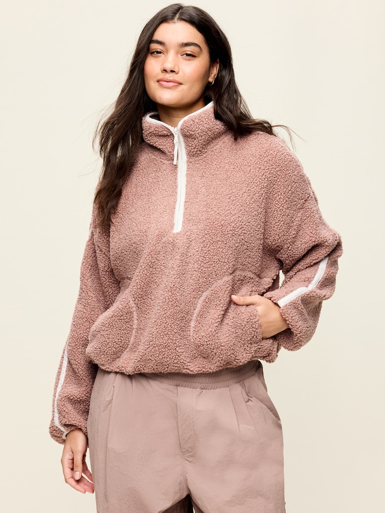 Loose Sherpa Quarter-Zip Pullover