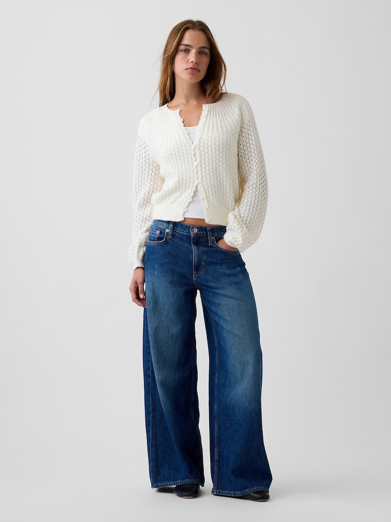 CashSoft Mix-Stitch Crop Cardigan Sweater
